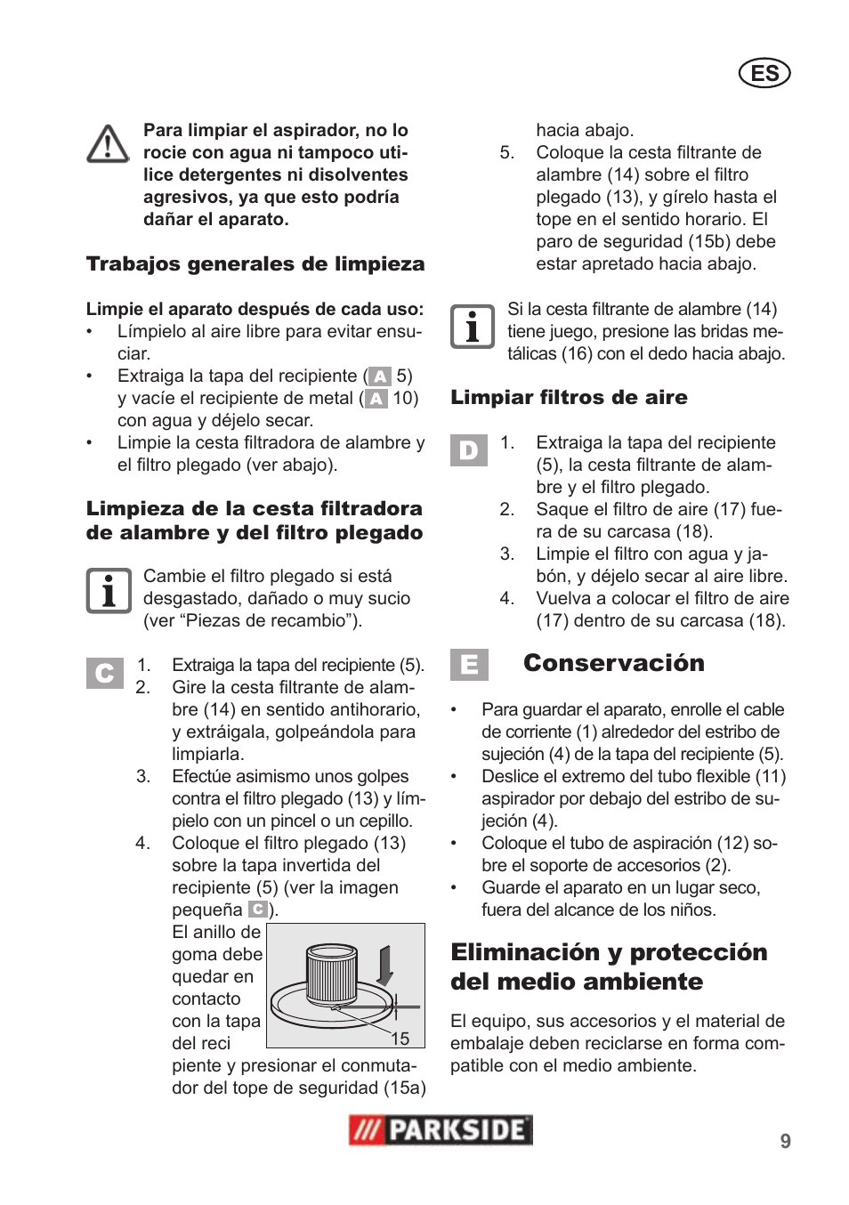 Conservación, Eliminación y protección del medio ambiente | Parkside PAS 500 B1 User Manual | Page 9 / 50