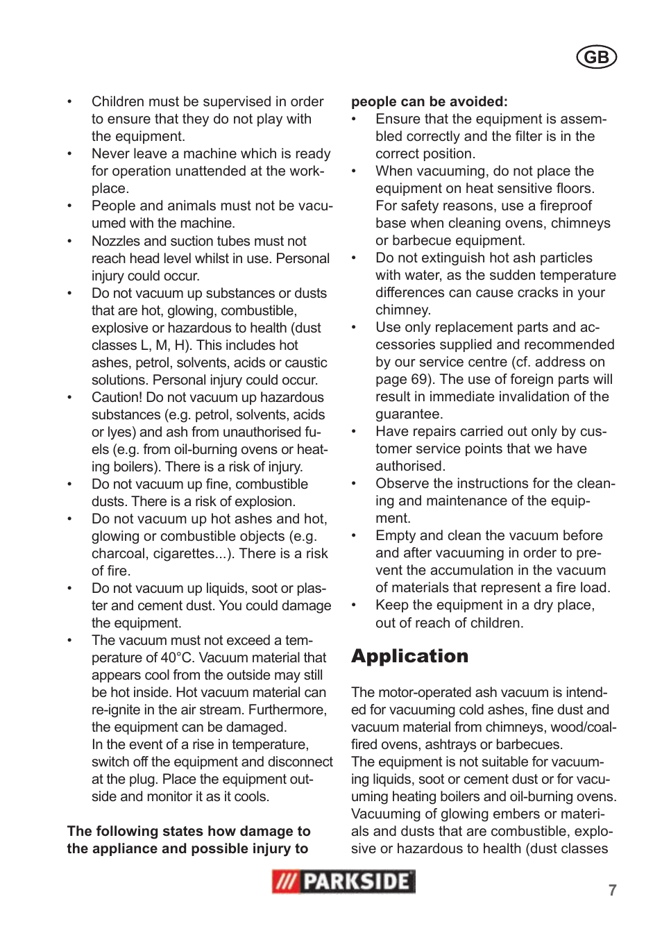Application | Parkside PAS 500 B1 User Manual | Page 7 / 70