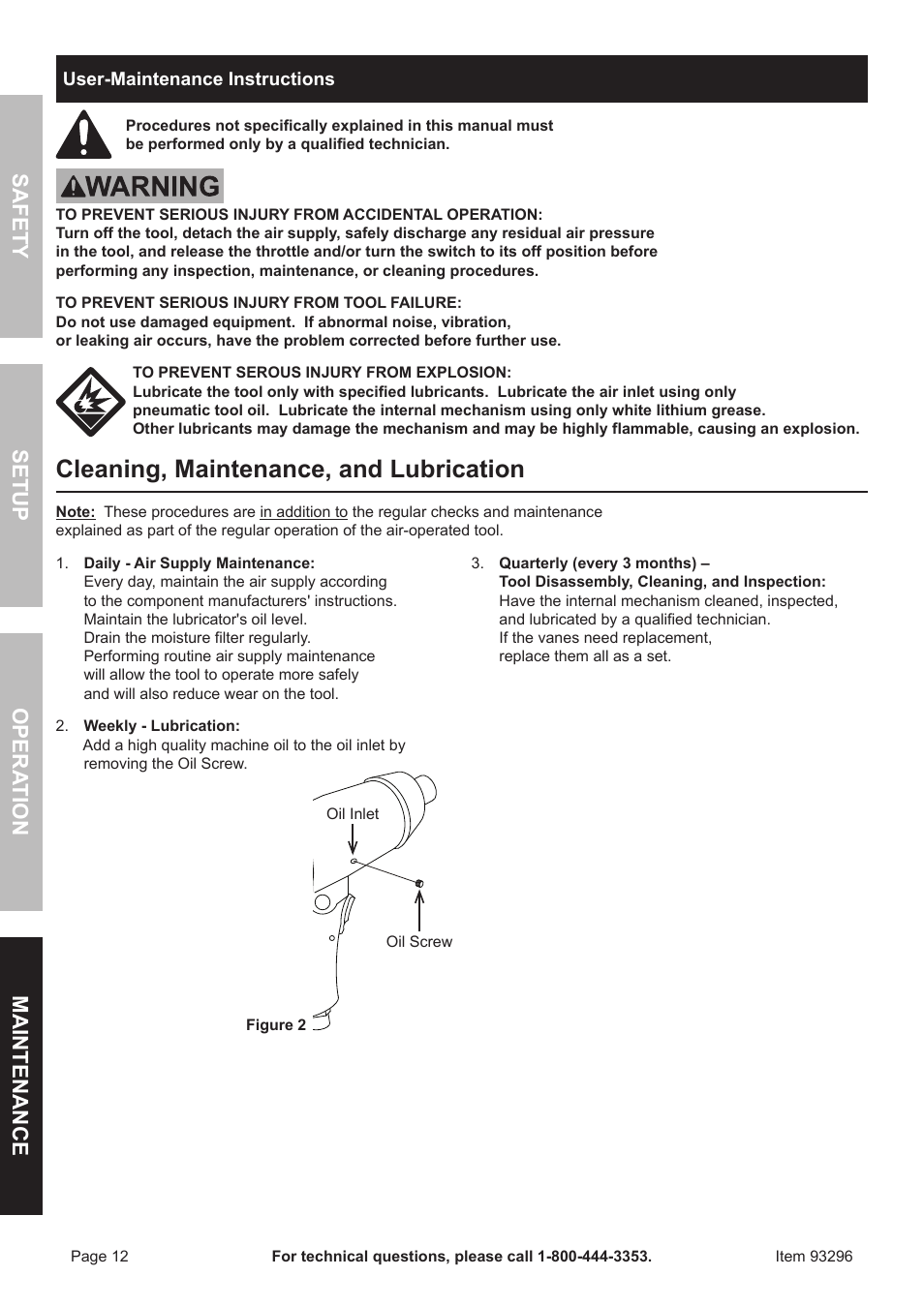 Cleaning, maintenance, and lubrication | Harbor Freight Tools ITEM 93296 User Manual | Page 12 / 16