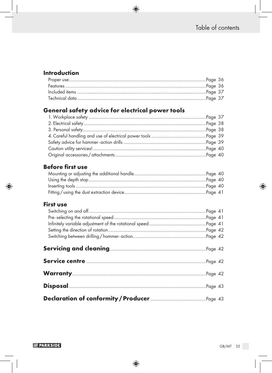 Parkside PSB 1050 A1 User Manual | Page 35 / 55