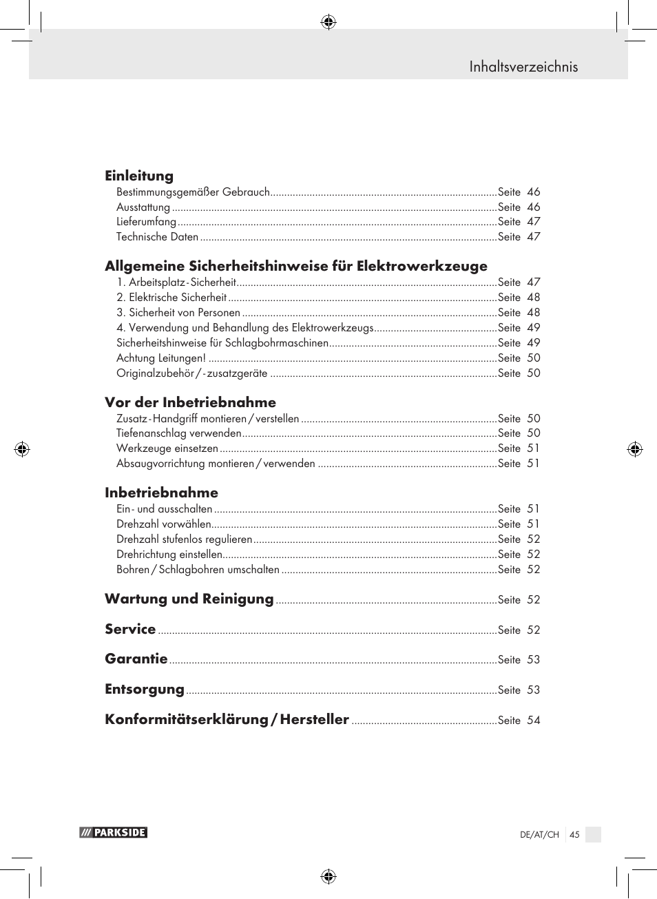 Parkside PSB 1050 A1 User Manual | Page 45 / 55