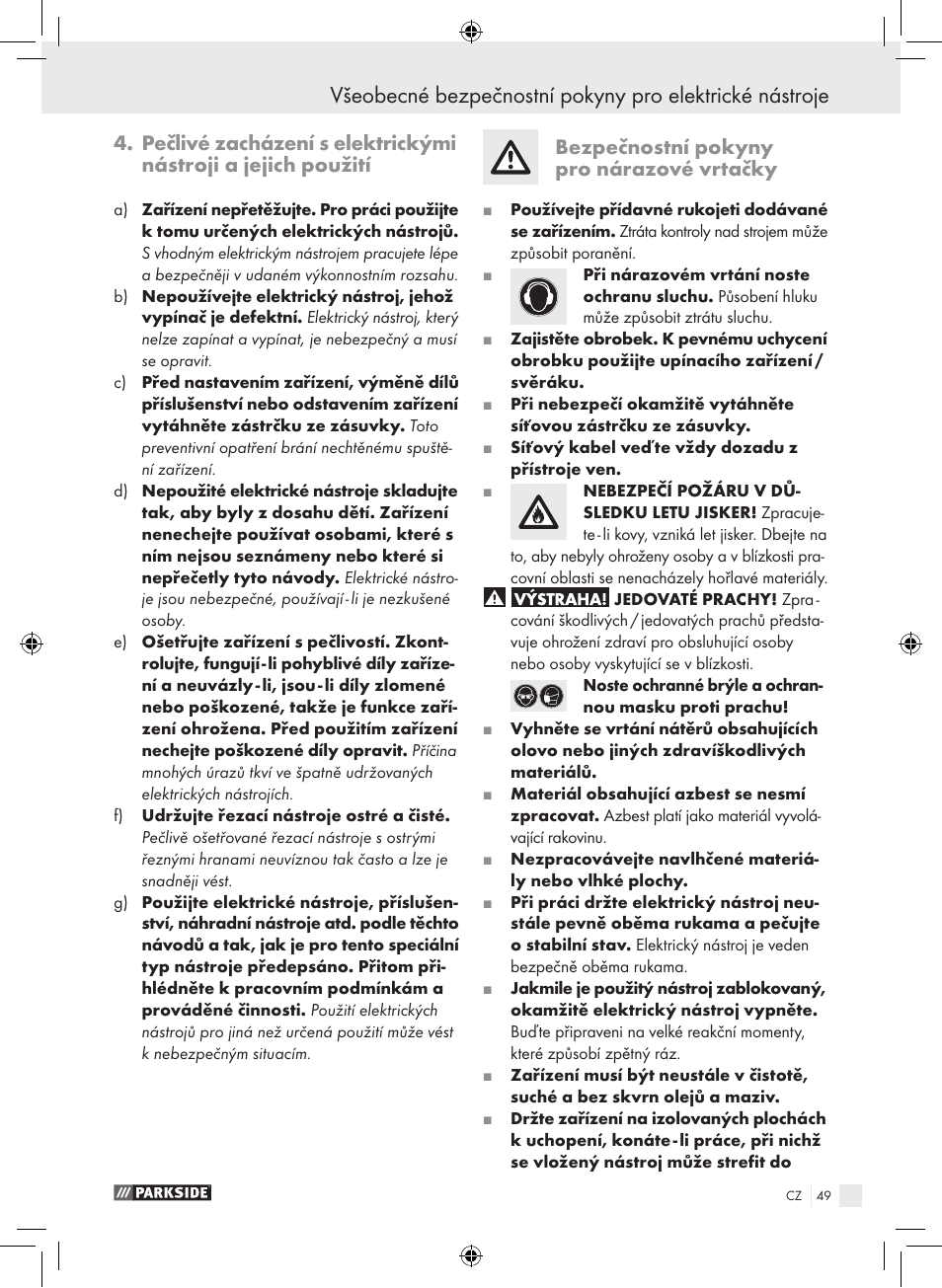 Bezpečnostní pokyny pro nárazové vrtačky | Parkside PSB 1050 A1 User Manual | Page 49 / 75
