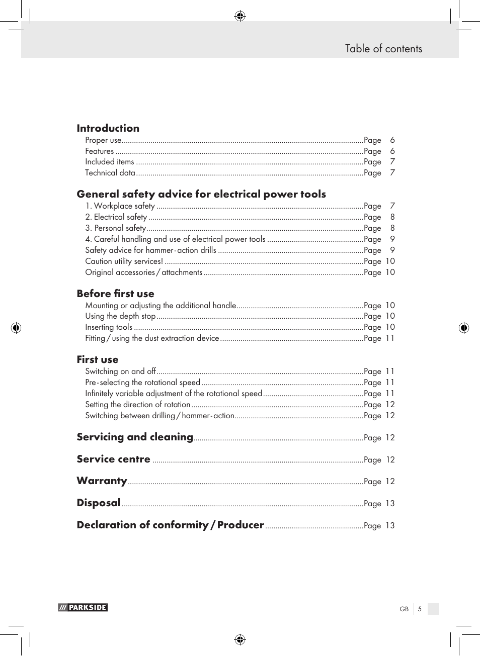 Parkside PSB 1050 A1 User Manual | Page 5 / 75