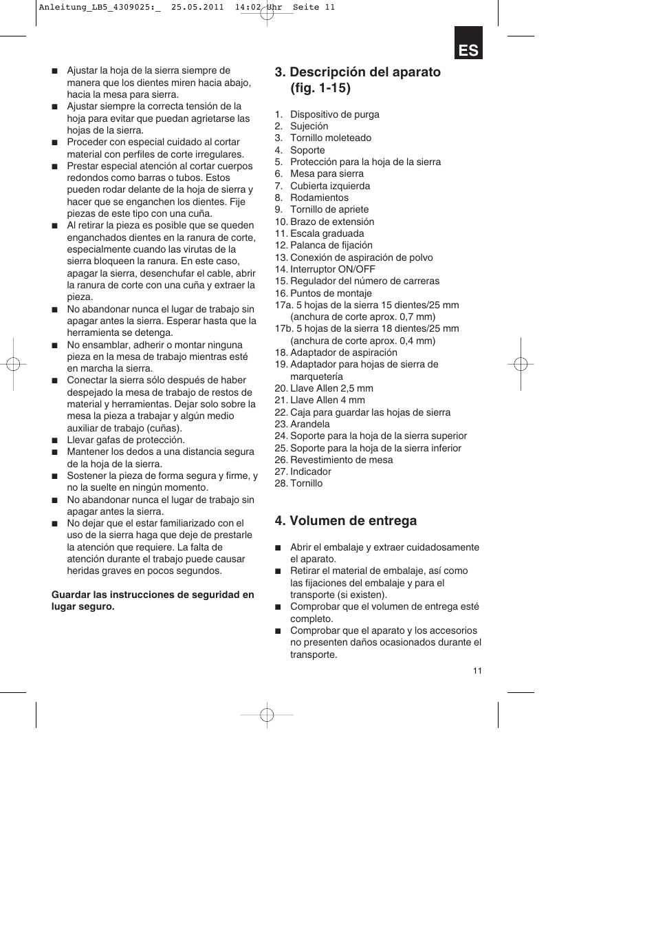 Descripción del aparato (fig. 1-15), Volumen de entrega | Parkside PDKs 120 A2 User Manual | Page 11 / 76