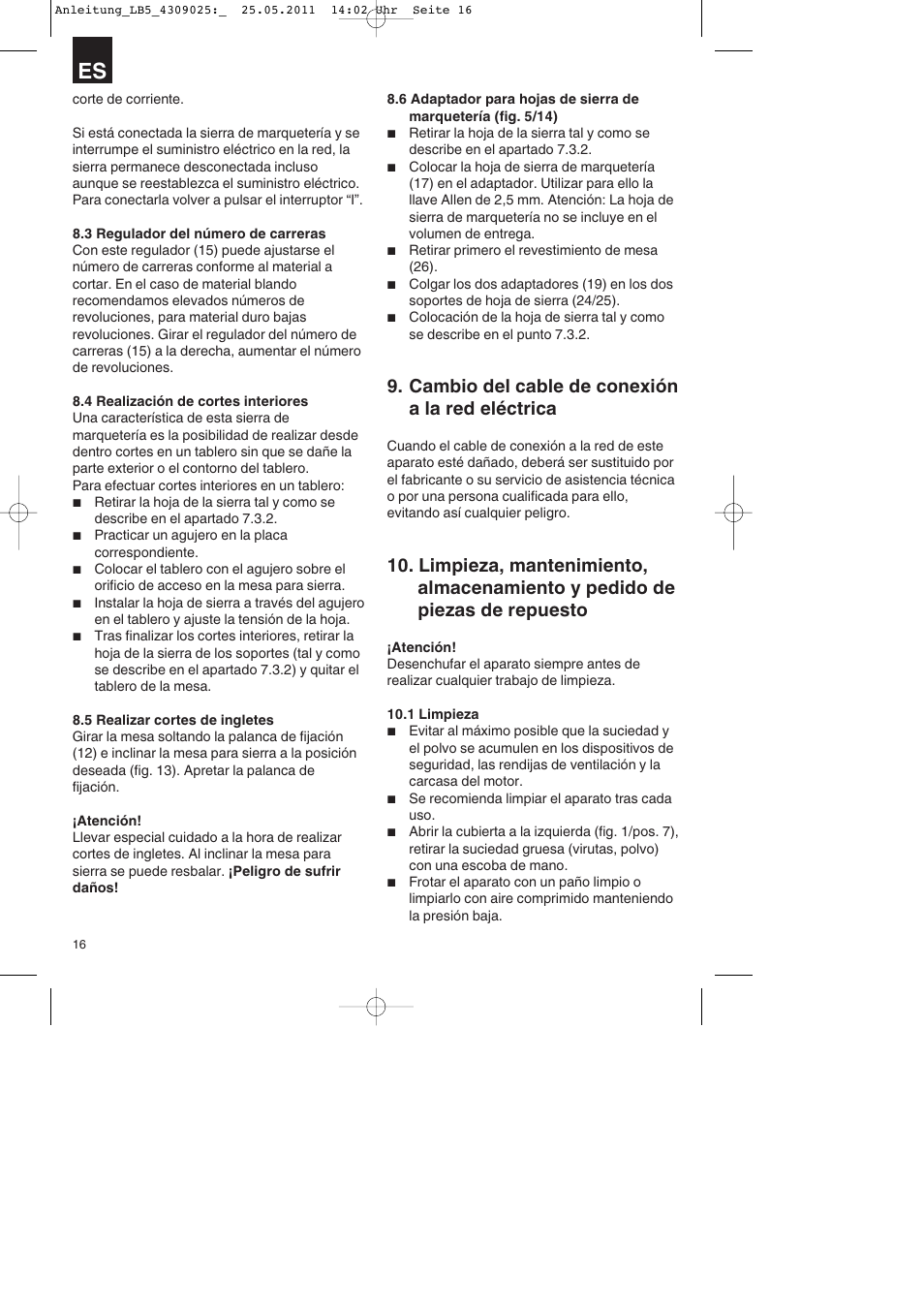 Cambio del cable de conexión a la red eléctrica | Parkside PDKs 120 A2 User Manual | Page 16 / 76