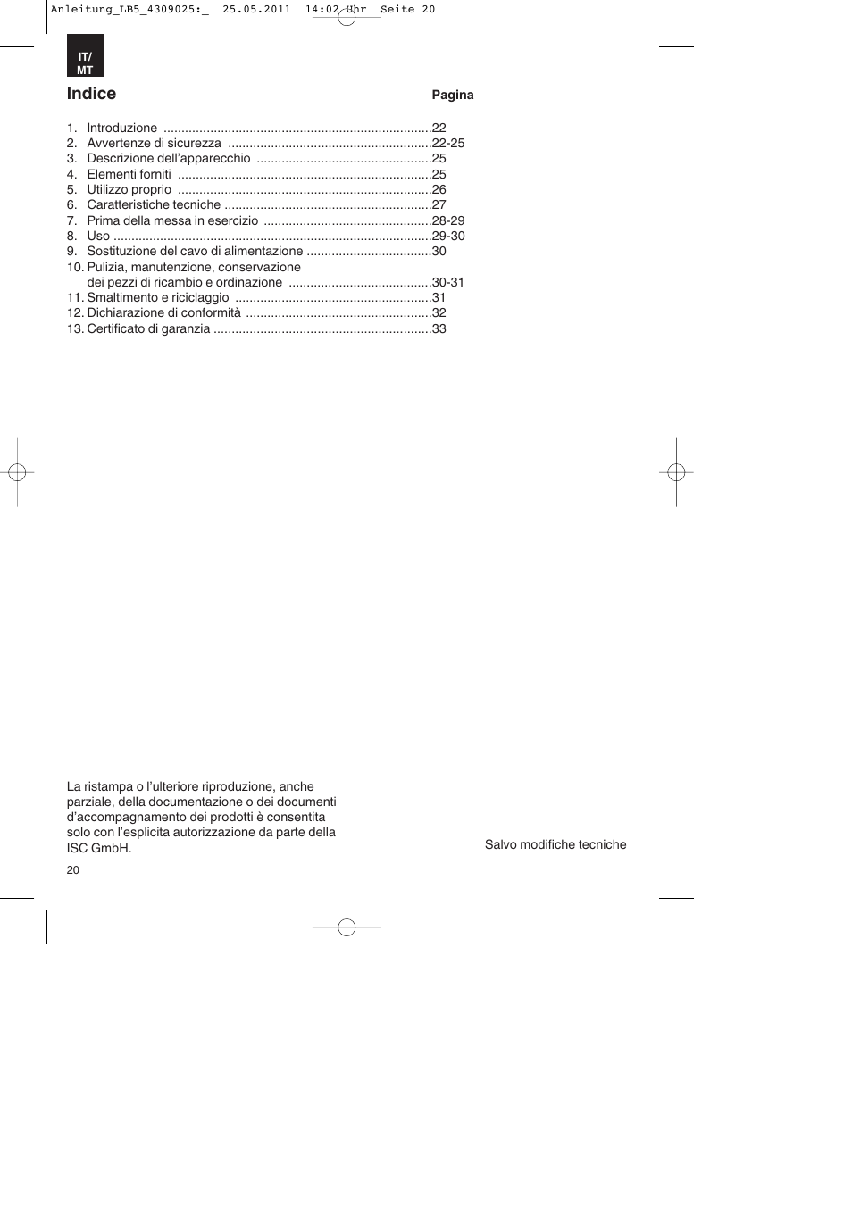 Indice | Parkside PDKs 120 A2 User Manual | Page 20 / 76