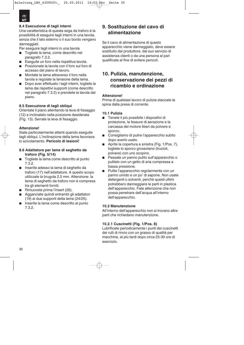 Sostituzione del cavo di alimentazione | Parkside PDKs 120 A2 User Manual | Page 30 / 76