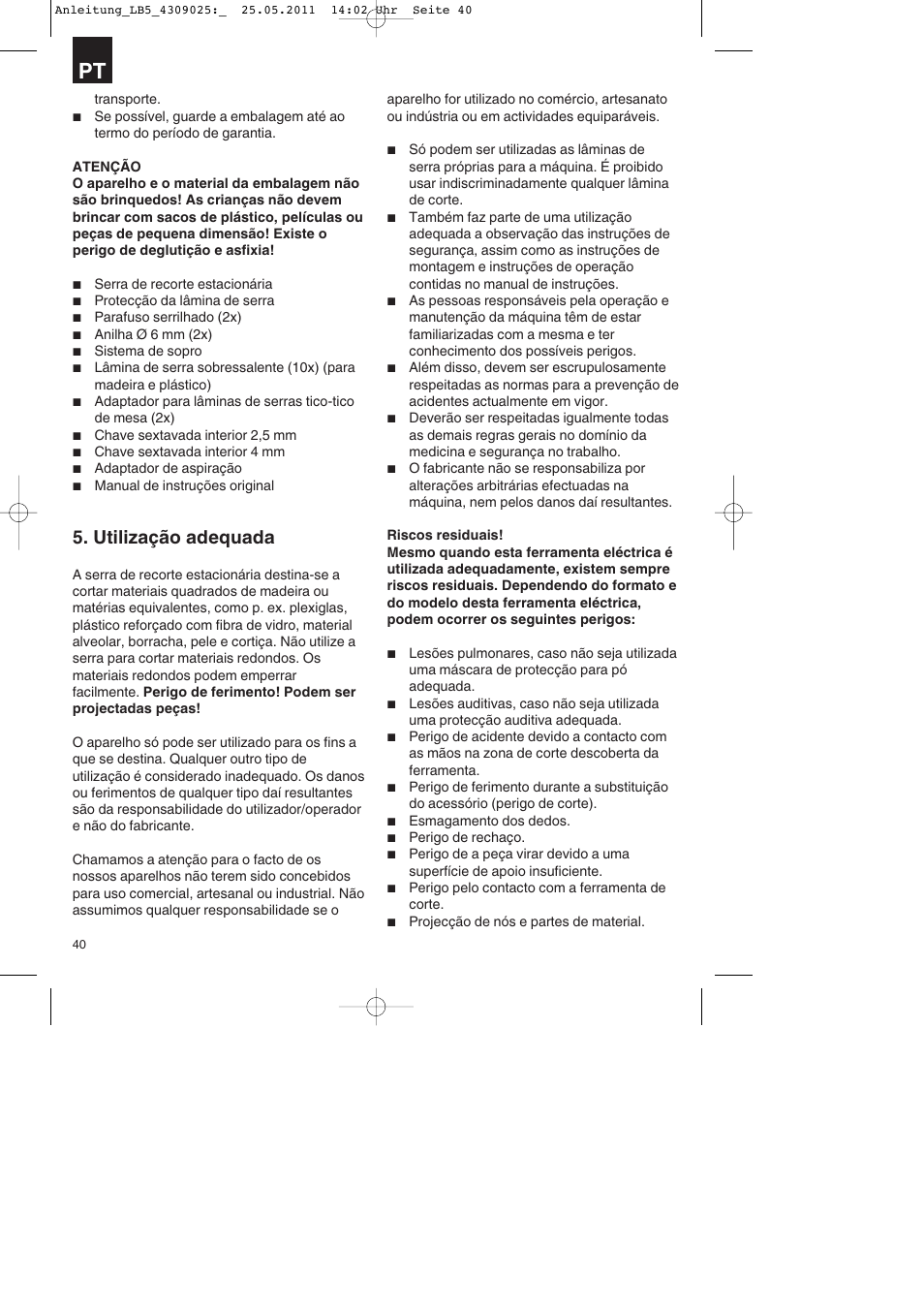 Utilização adequada | Parkside PDKs 120 A2 User Manual | Page 40 / 76