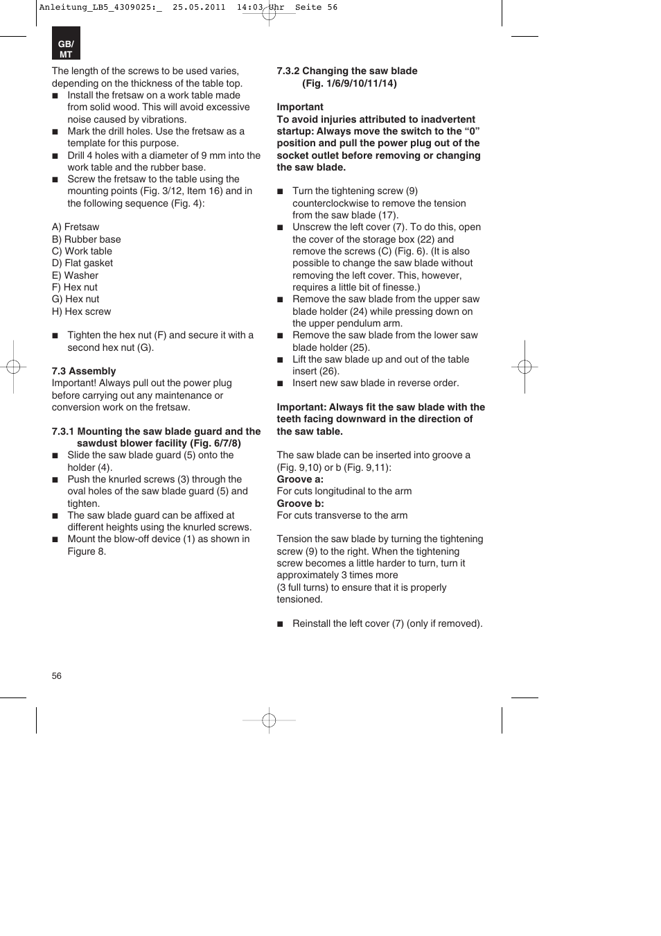 Parkside PDKs 120 A2 User Manual | Page 56 / 76