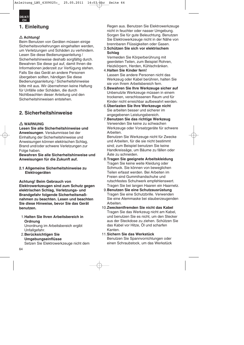 Einleitung, Sicherheitshinweise | Parkside PDKs 120 A2 User Manual | Page 64 / 76