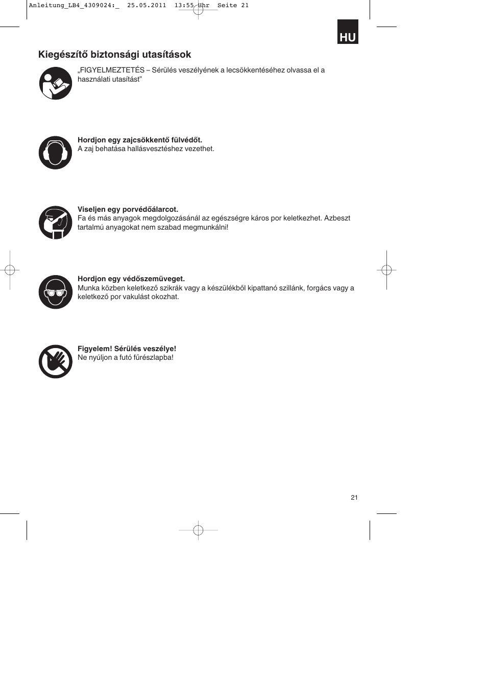 Kiegészítő biztonsági utasítások | Parkside PDKs 120 A2 User Manual | Page 21 / 108