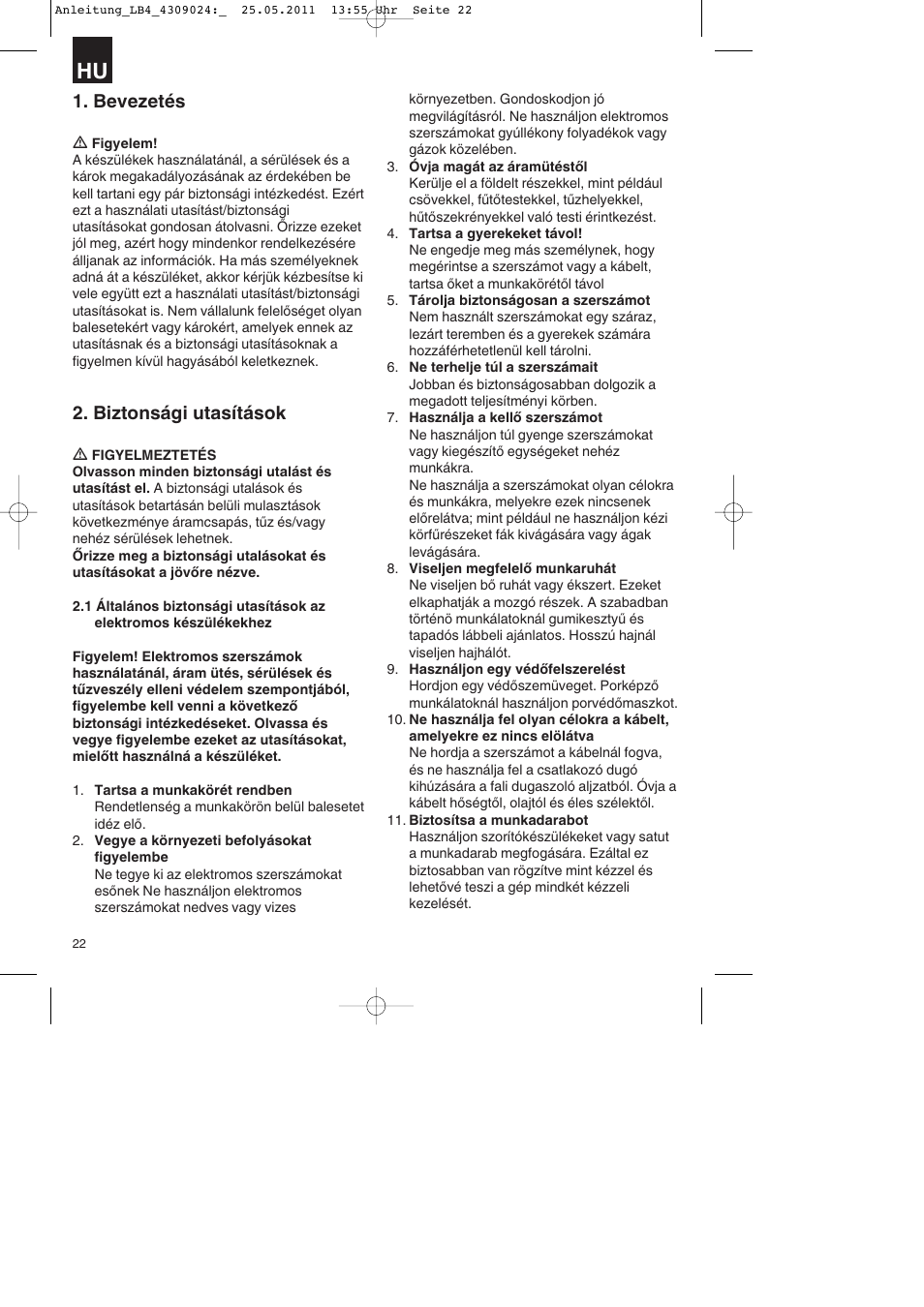 Bevezetés, Biztonsági utasítások | Parkside PDKs 120 A2 User Manual | Page 22 / 108