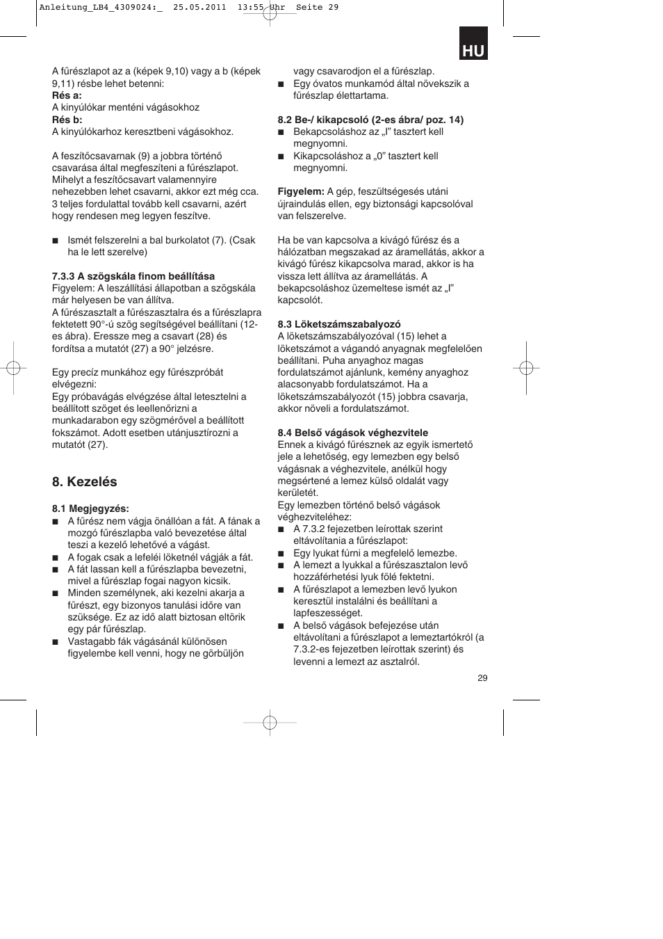 Kezelés | Parkside PDKs 120 A2 User Manual | Page 29 / 108