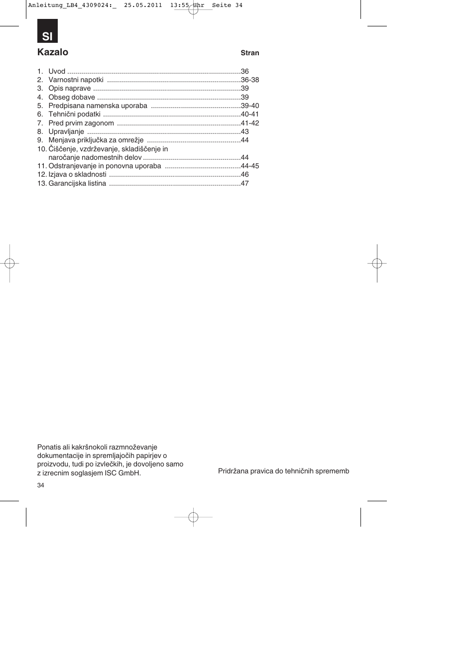 Kazalo | Parkside PDKs 120 A2 User Manual | Page 34 / 108