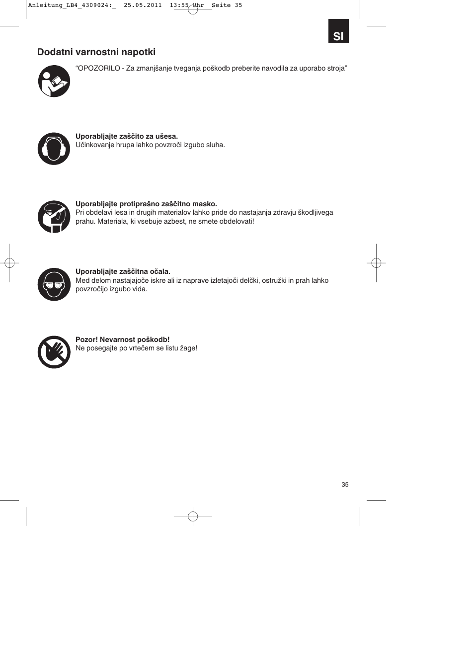 Dodatni varnostni napotki | Parkside PDKs 120 A2 User Manual | Page 35 / 108