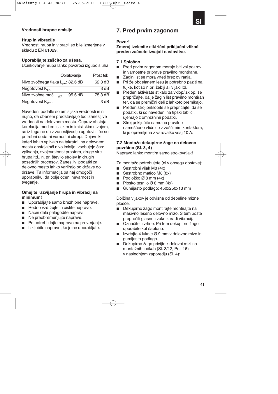 Pred prvim zagonom | Parkside PDKs 120 A2 User Manual | Page 41 / 108