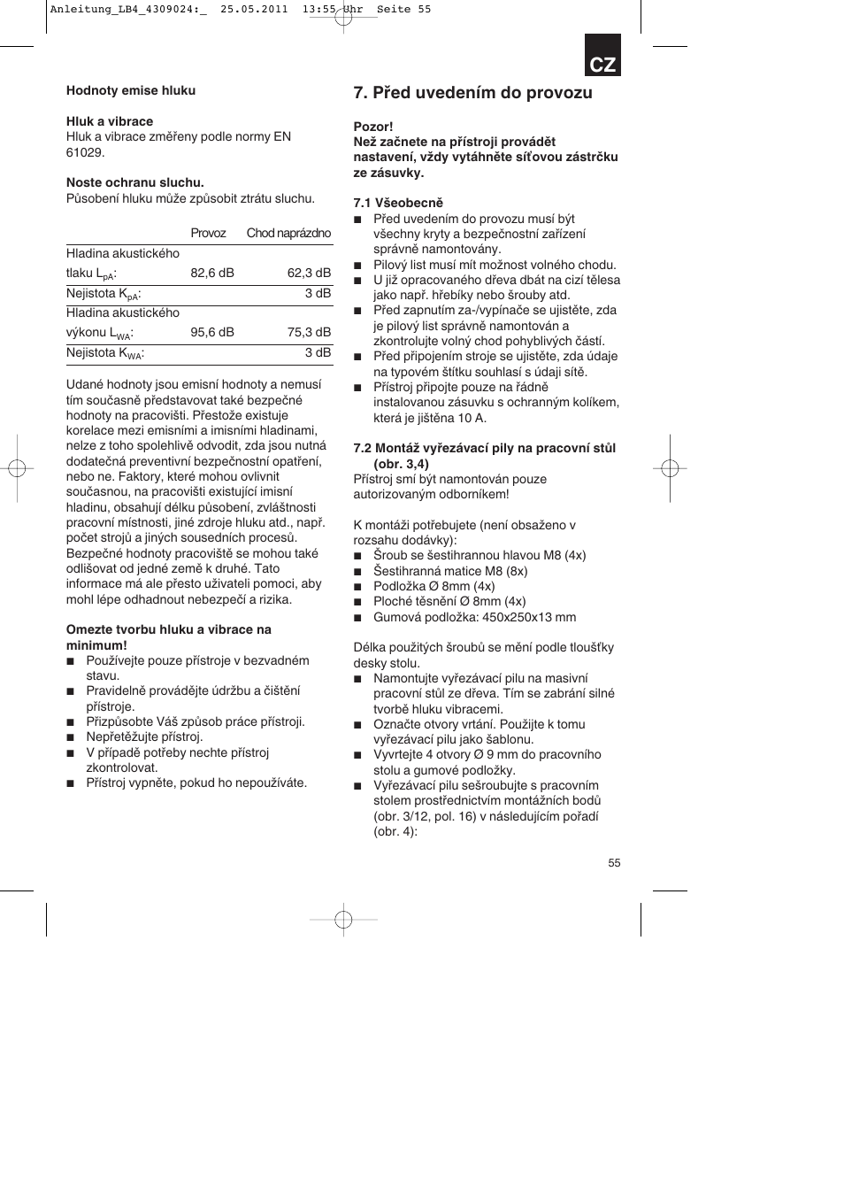 Před uvedením do provozu | Parkside PDKs 120 A2 User Manual | Page 55 / 108