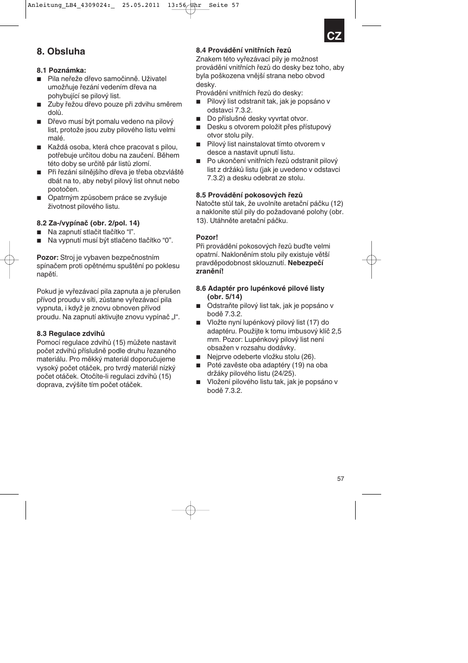 Obsluha | Parkside PDKs 120 A2 User Manual | Page 57 / 108