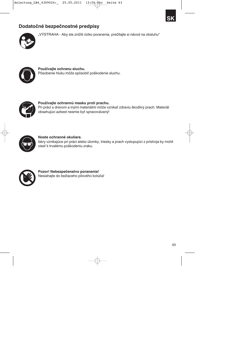 Dodatočné bezpečnostné predpisy | Parkside PDKs 120 A2 User Manual | Page 63 / 108