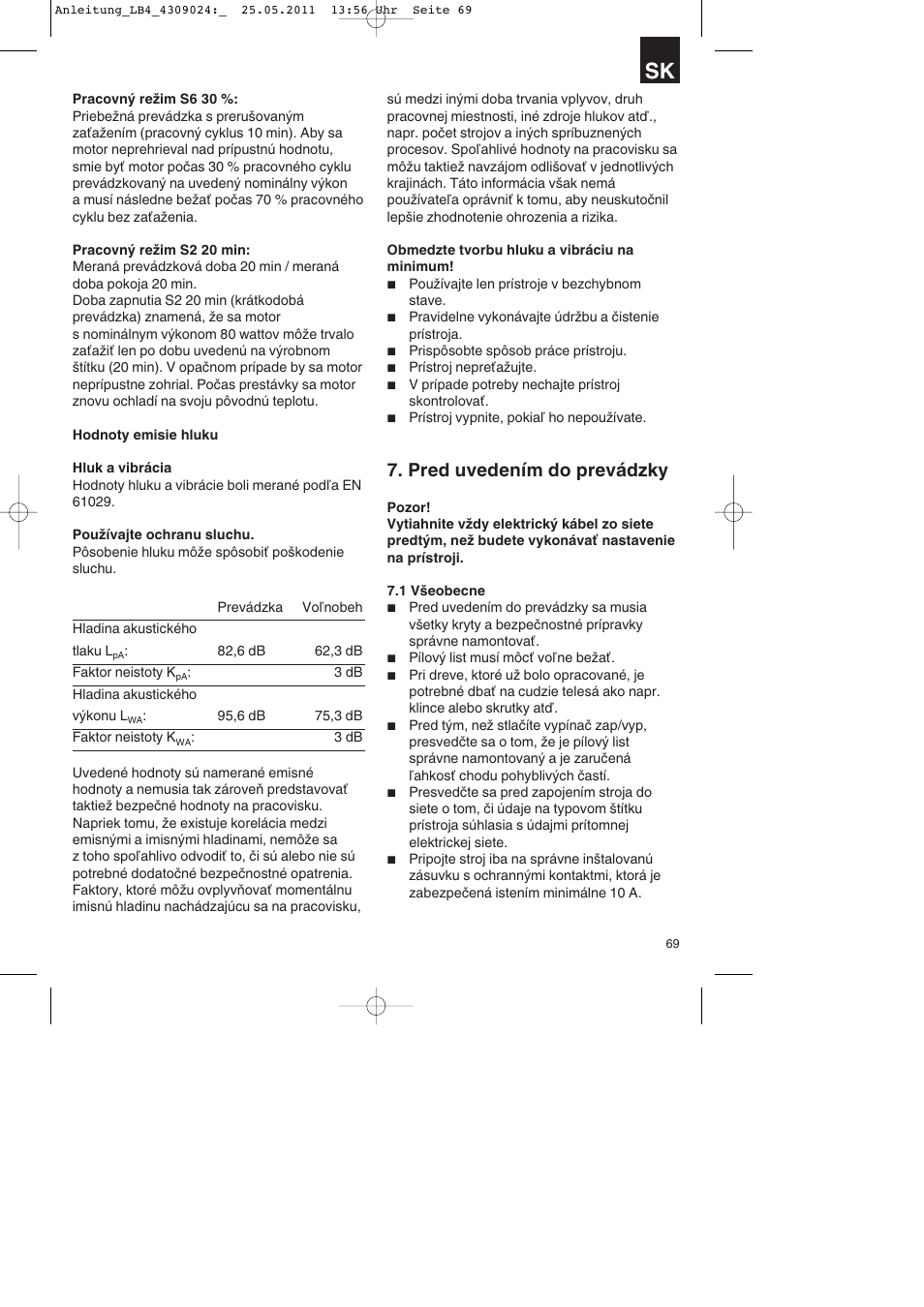 Pred uvedením do prevádzky | Parkside PDKs 120 A2 User Manual | Page 69 / 108