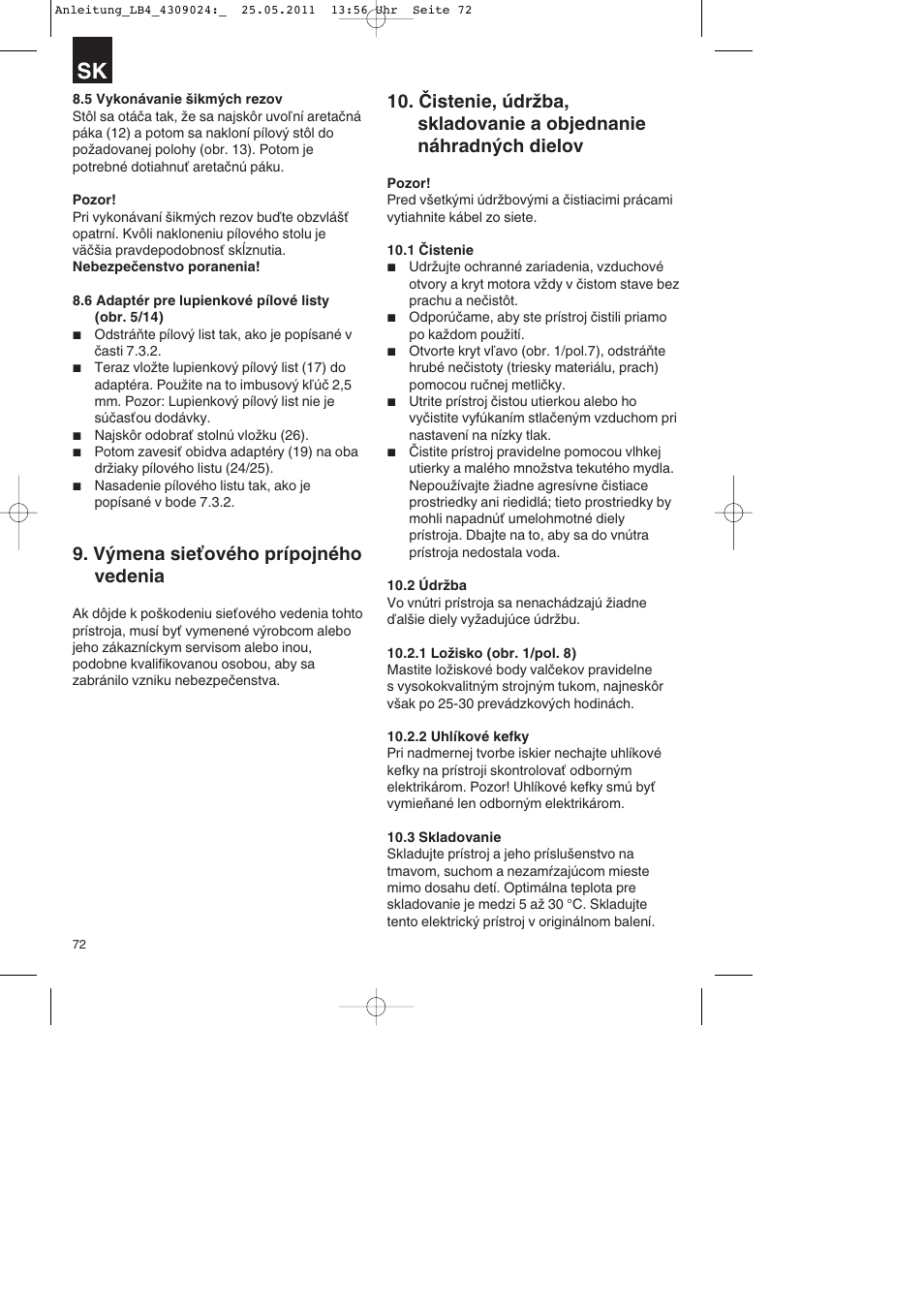 Výmena sieťového prípojného vedenia | Parkside PDKs 120 A2 User Manual | Page 72 / 108