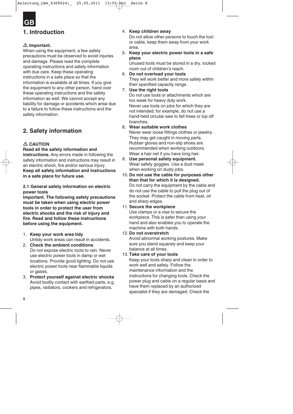 Introduction, Safety information | Parkside PDKs 120 A2 User Manual | Page 8 / 108