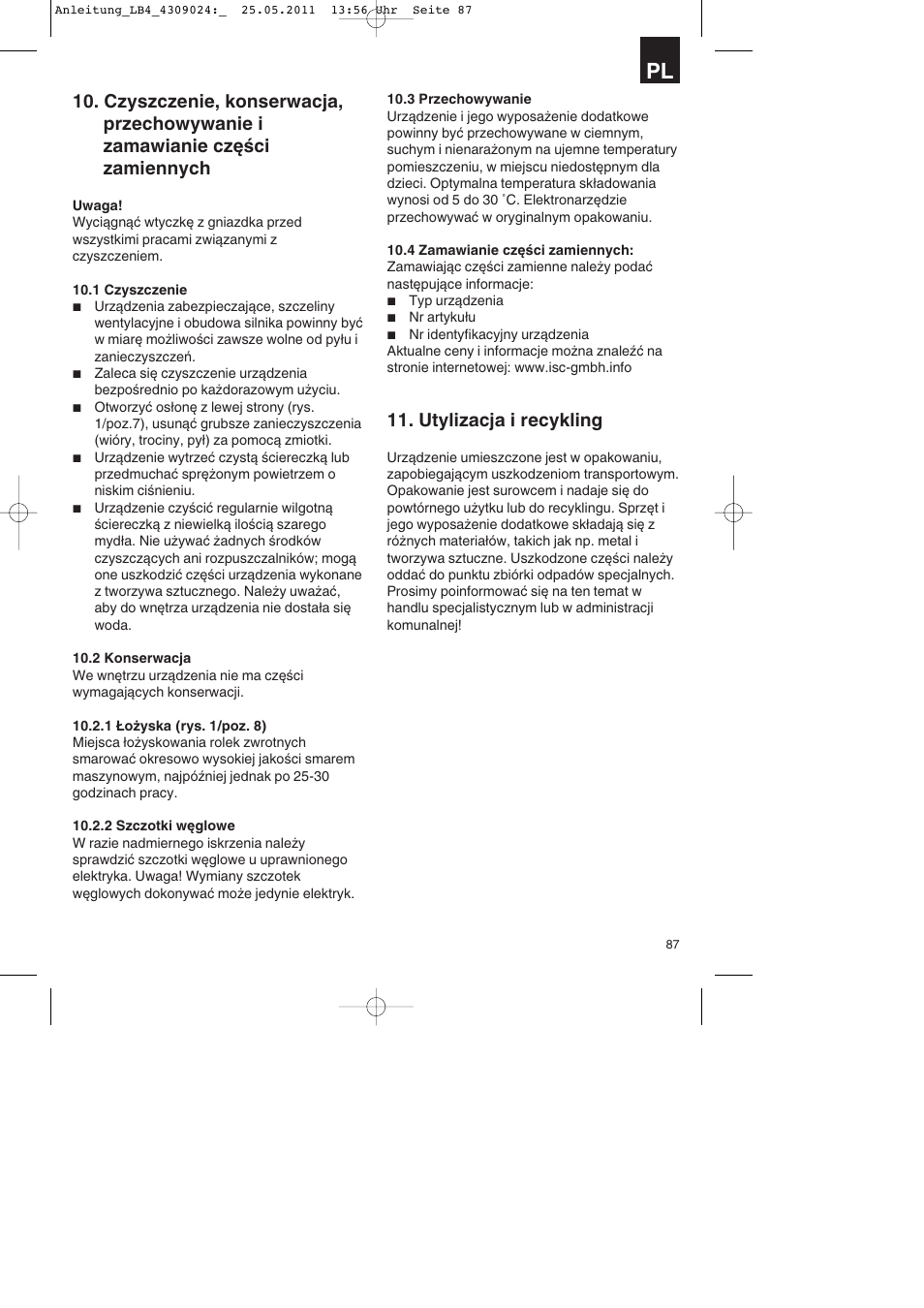 Utylizacja i recykling | Parkside PDKs 120 A2 User Manual | Page 87 / 108