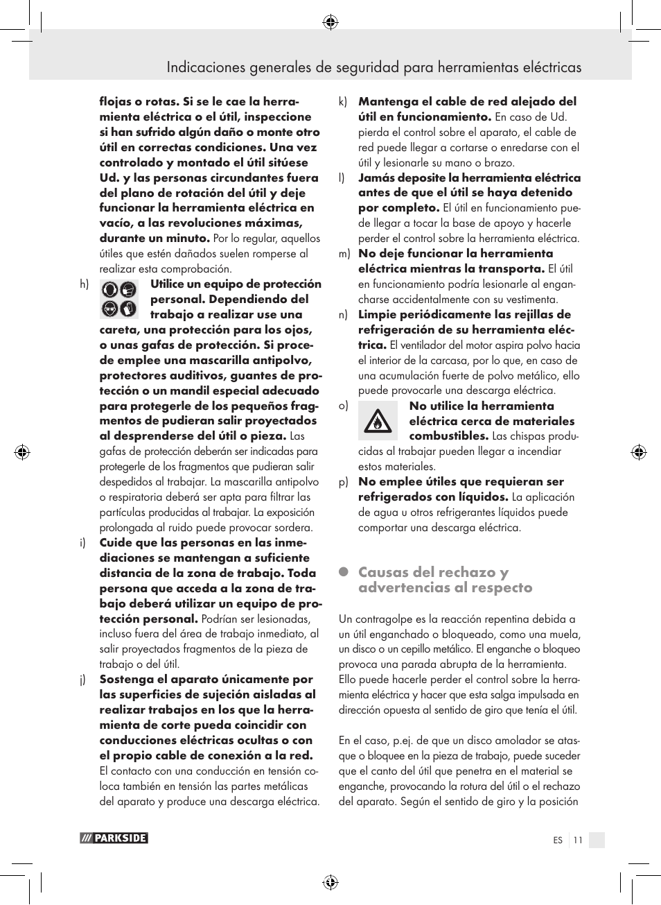 Causas del rechazo y advertencias al respecto | Parkside PFBS 9.6 A1 User Manual | Page 11 / 75