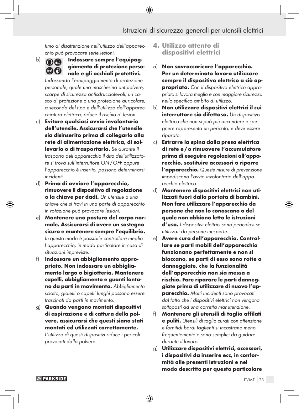 Utilizzo attento di dispositivi elettrici | Parkside PFBS 9.6 A1 User Manual | Page 23 / 75