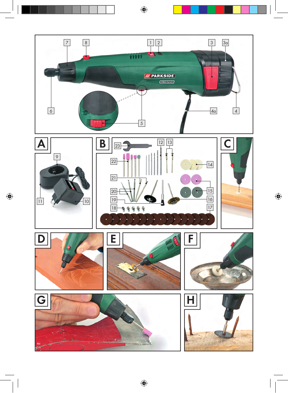 De f g h | Parkside PFBS 9.6 A1 User Manual | Page 3 / 75