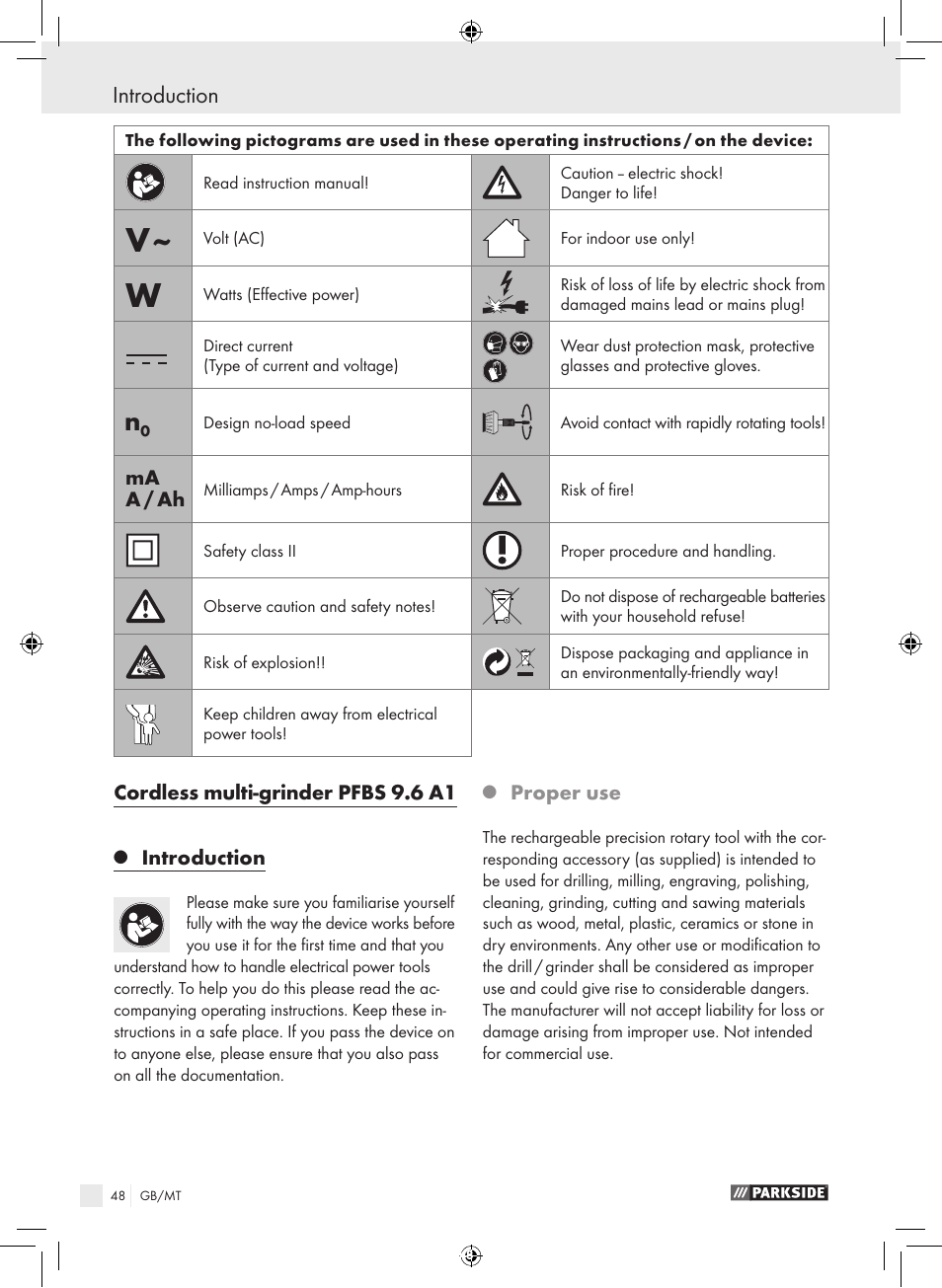 Introduction | Parkside PFBS 9.6 A1 User Manual | Page 48 / 75