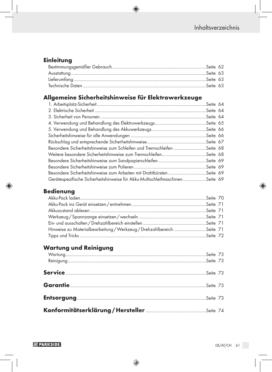 Parkside PFBS 9.6 A1 User Manual | Page 61 / 75