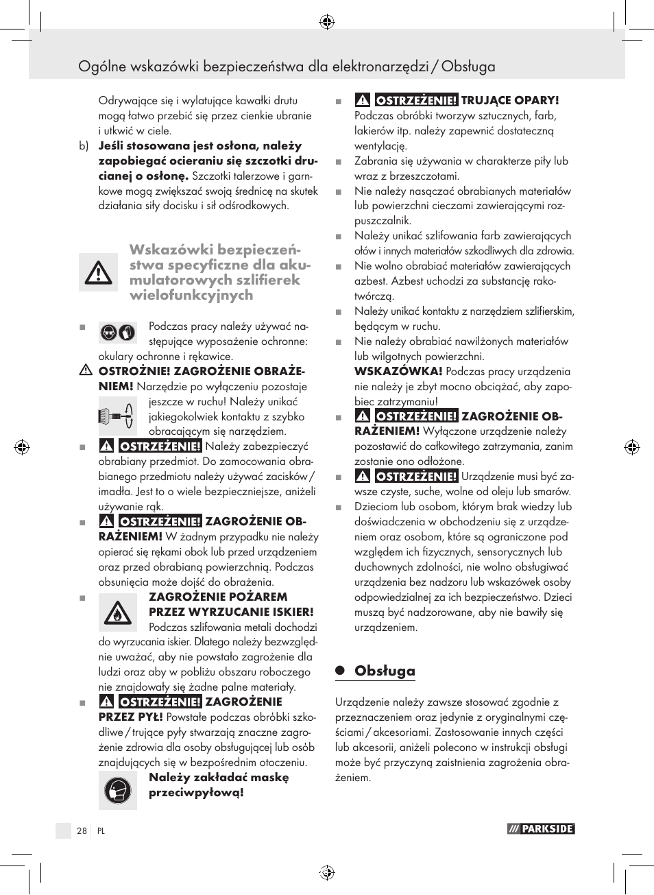 Obsługa | Parkside PFBS 9.6 A1 User Manual | Page 28 / 103