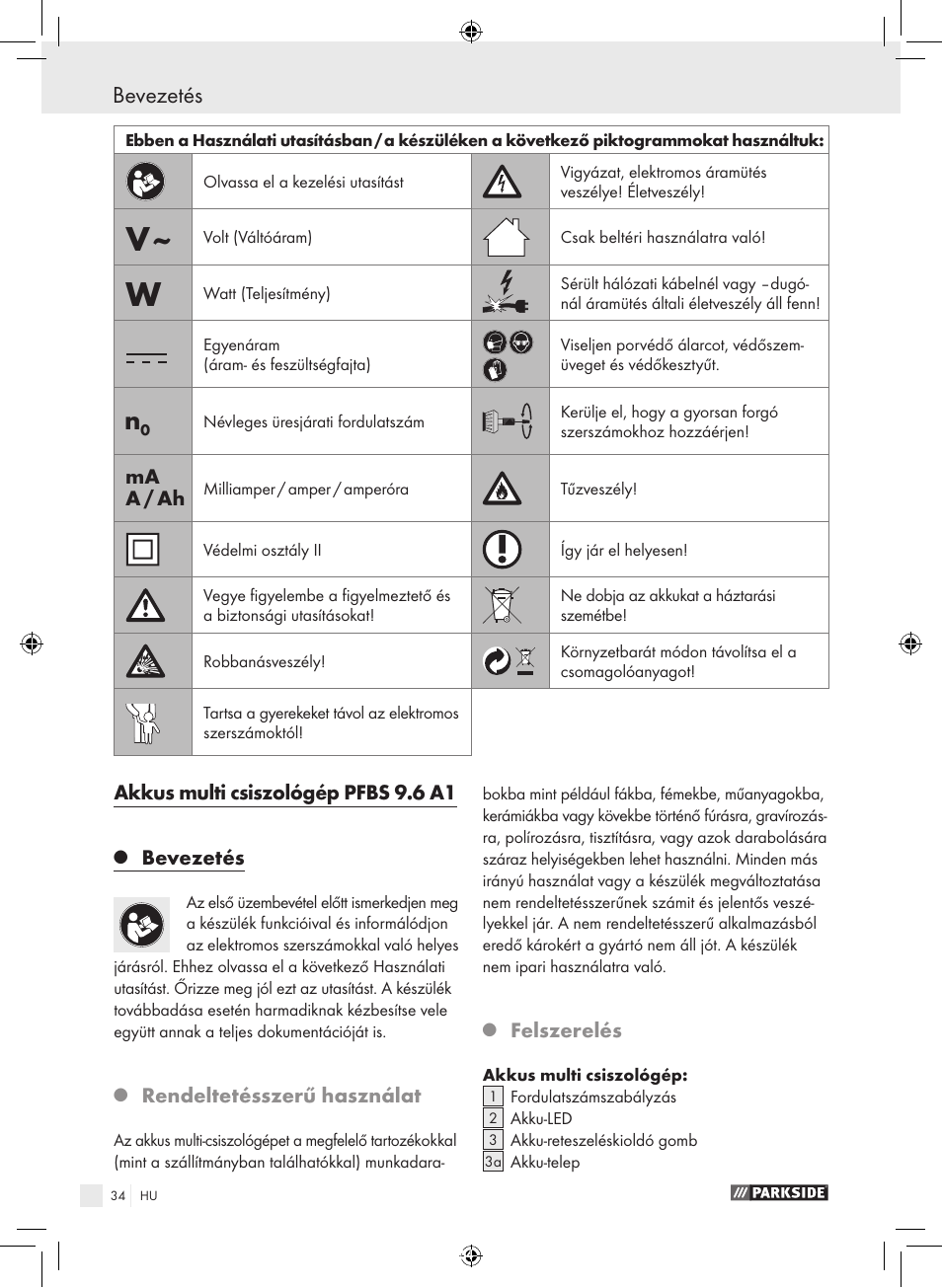 Bevezetés | Parkside PFBS 9.6 A1 User Manual | Page 34 / 103