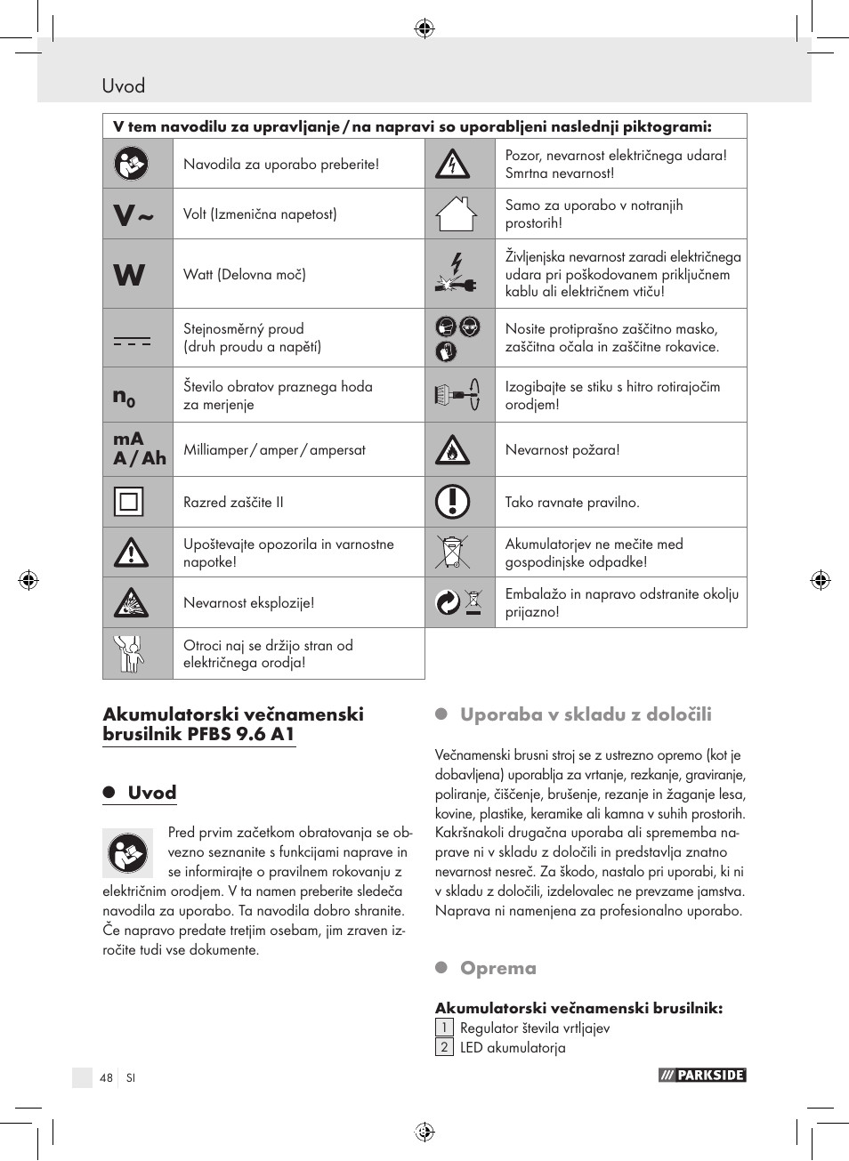 Uvod | Parkside PFBS 9.6 A1 User Manual | Page 48 / 103