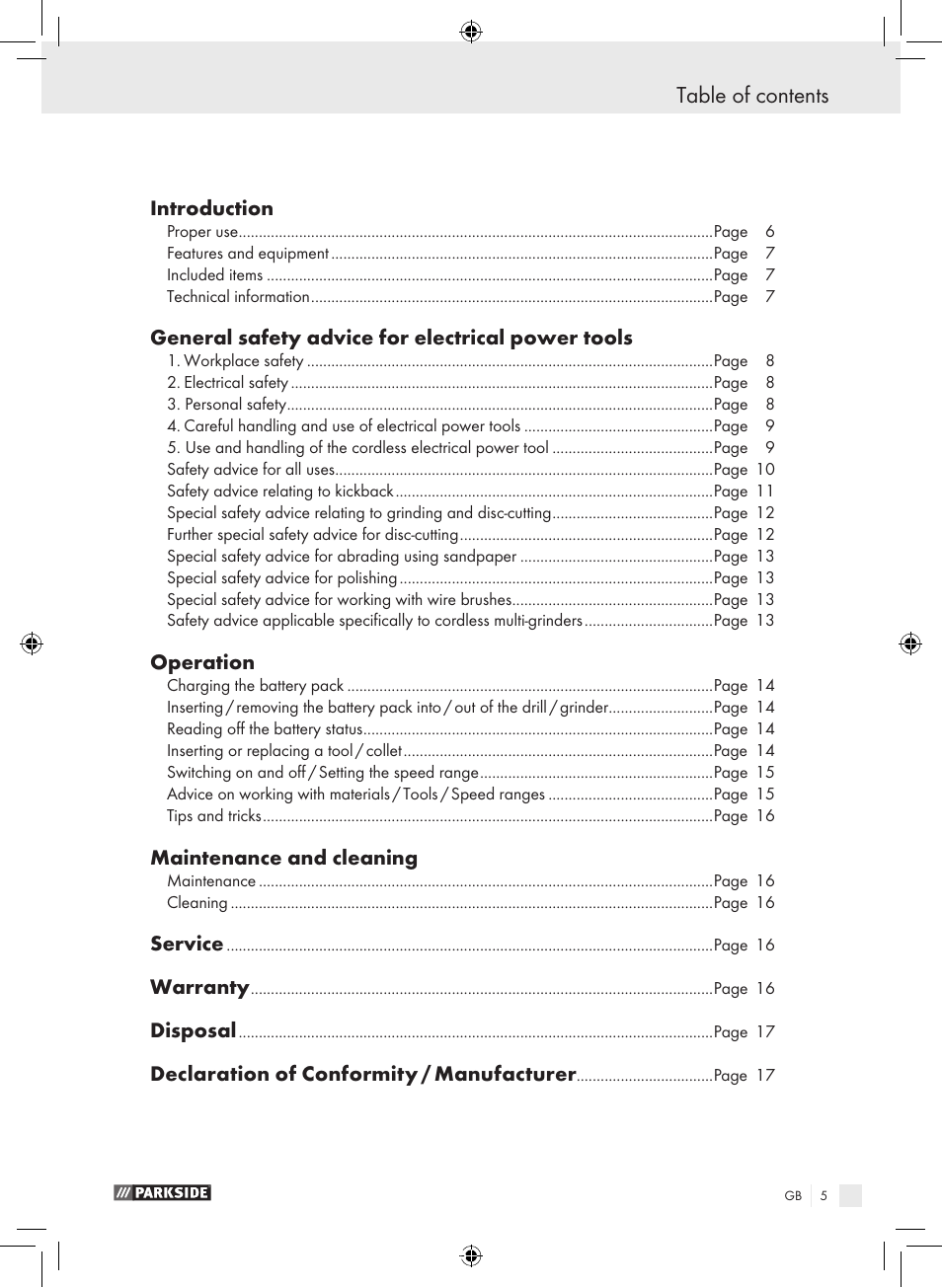 Parkside PFBS 9.6 A1 User Manual | Page 5 / 103