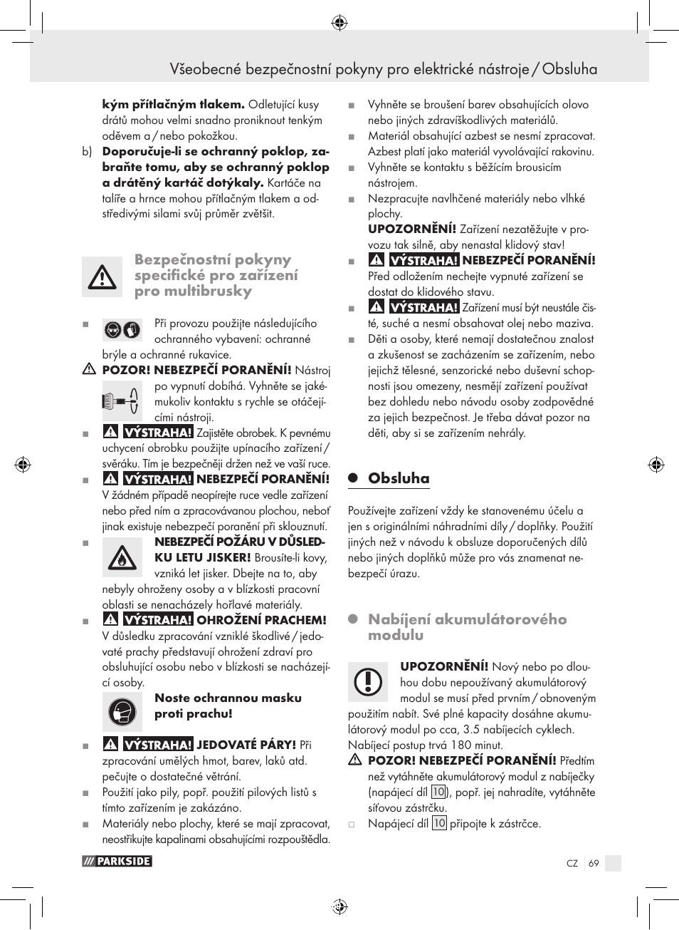 Obsluha, Nabíjení akumulátorového modulu | Parkside PFBS 9.6 A1 User Manual | Page 69 / 103