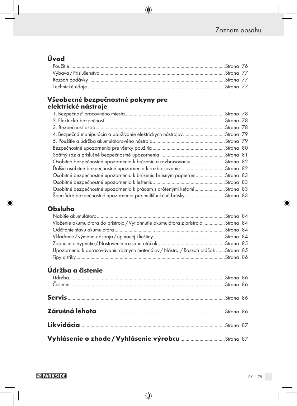 Parkside PFBS 9.6 A1 User Manual | Page 75 / 103