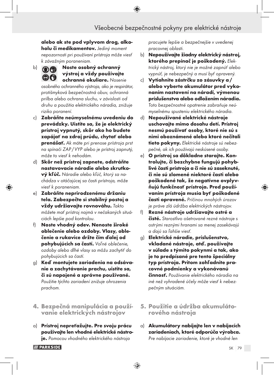 Použitie a údržba akumuláto- rového nástroja | Parkside PFBS 9.6 A1 User Manual | Page 79 / 103