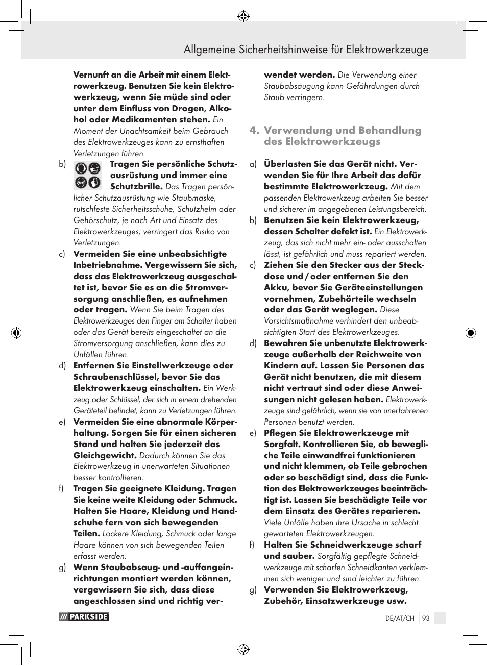 Verwendung und behandlung des elektrowerkzeugs | Parkside PFBS 9.6 A1 User Manual | Page 93 / 103