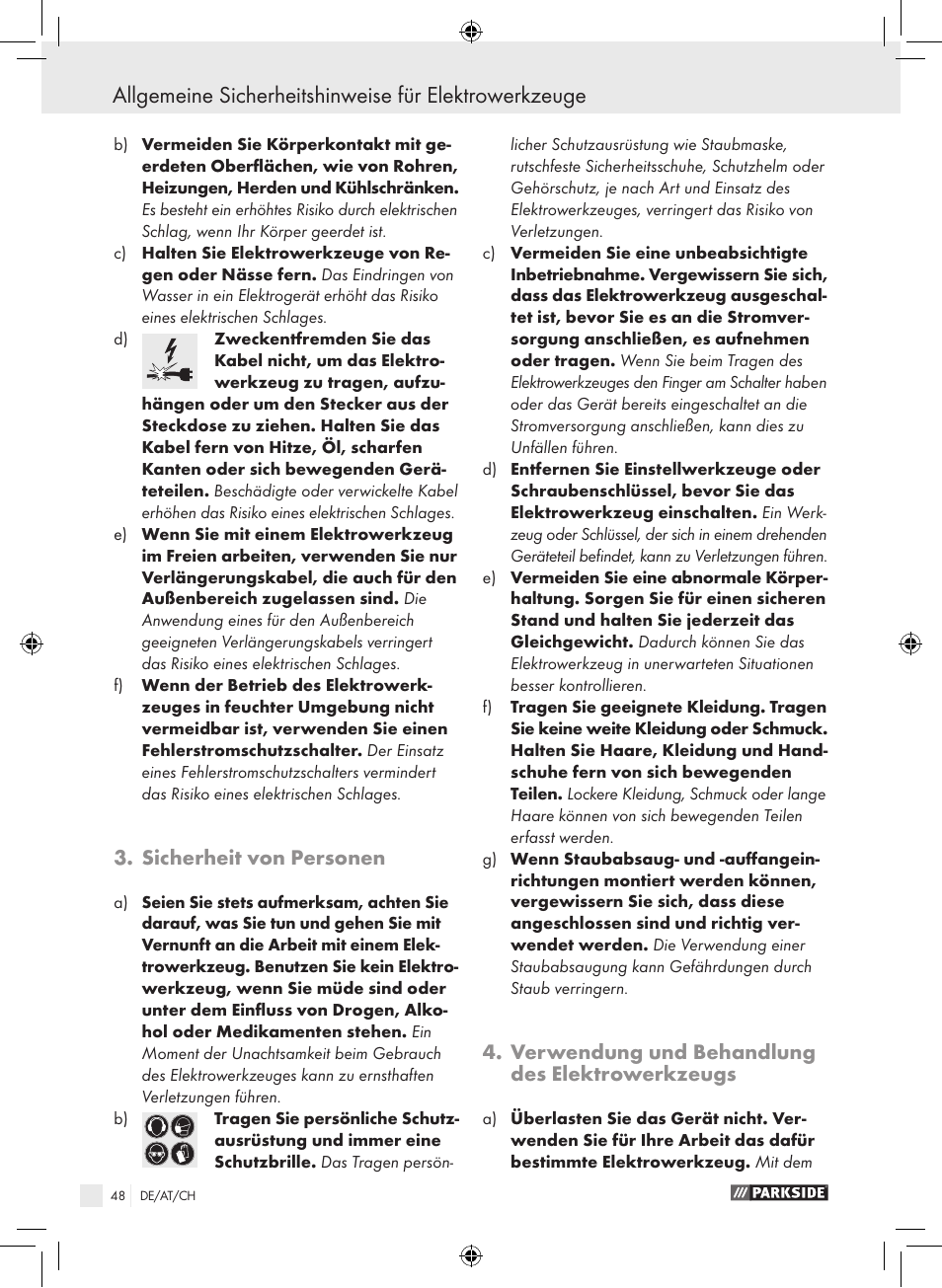 Sicherheit von personen, Verwendung und behandlung des elektrowerkzeugs | Parkside PBS 600 A1 User Manual | Page 48 / 55