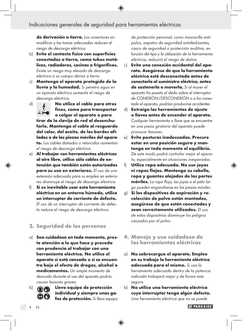 Seguridad de las personas | Parkside PBS 600 A1 User Manual | Page 8 / 55