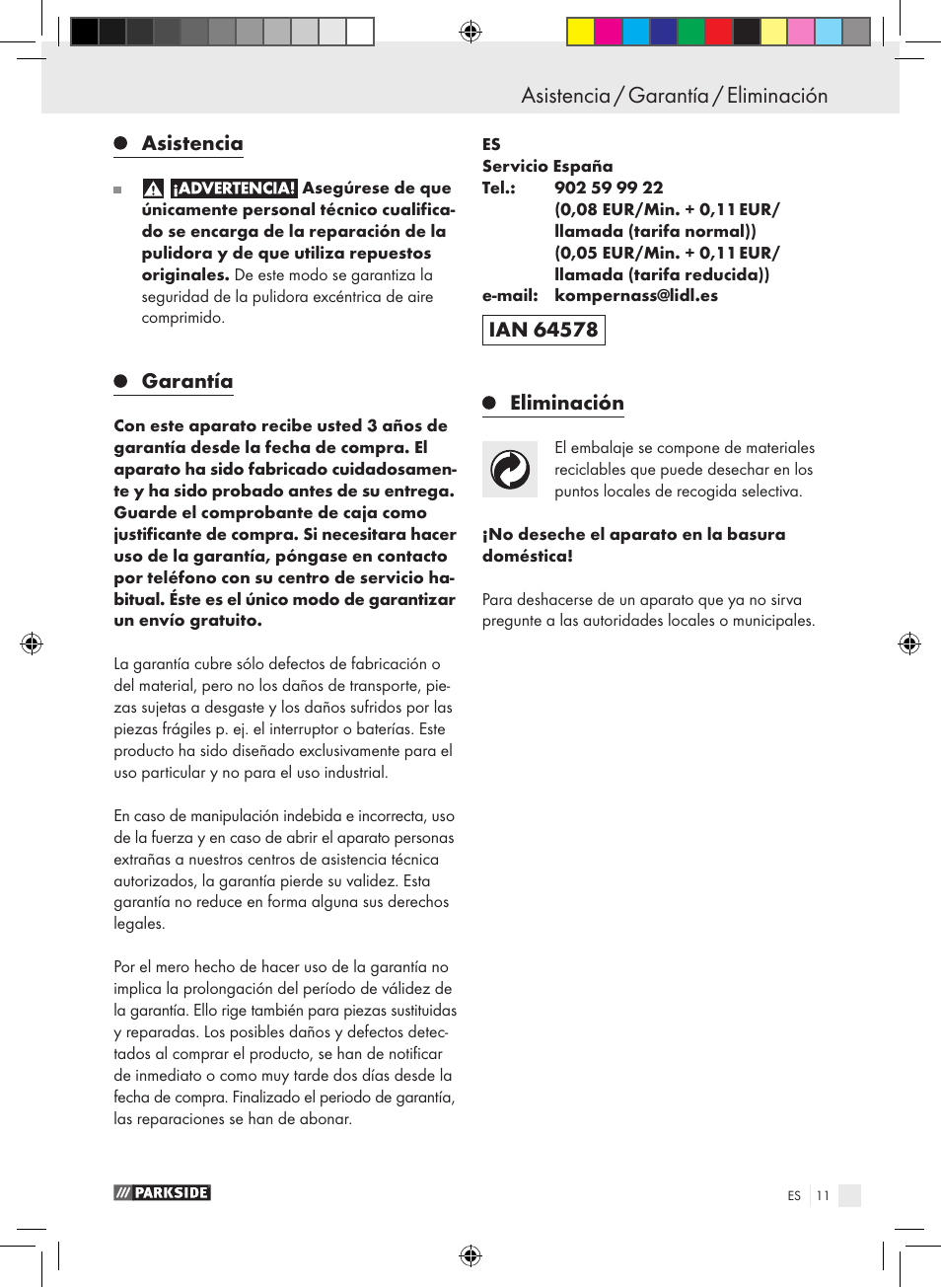 Asistencia / garantía / eliminación, Asistencia, Garantía | Eliminación | Parkside PDEXS 150 A1 User Manual | Page 11 / 45