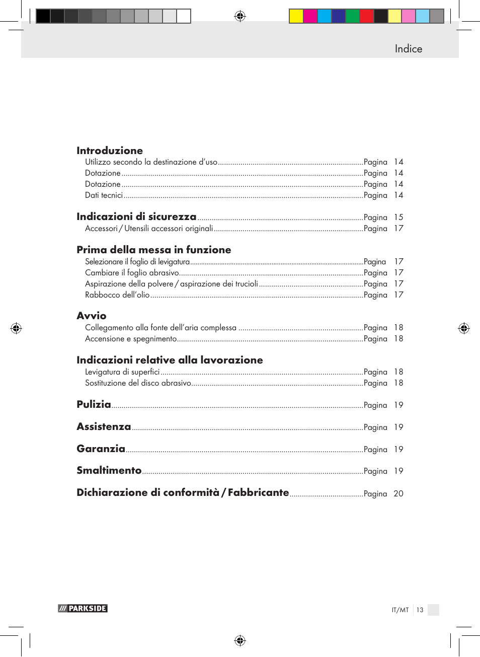 Indice | Parkside PDEXS 150 A1 User Manual | Page 13 / 45