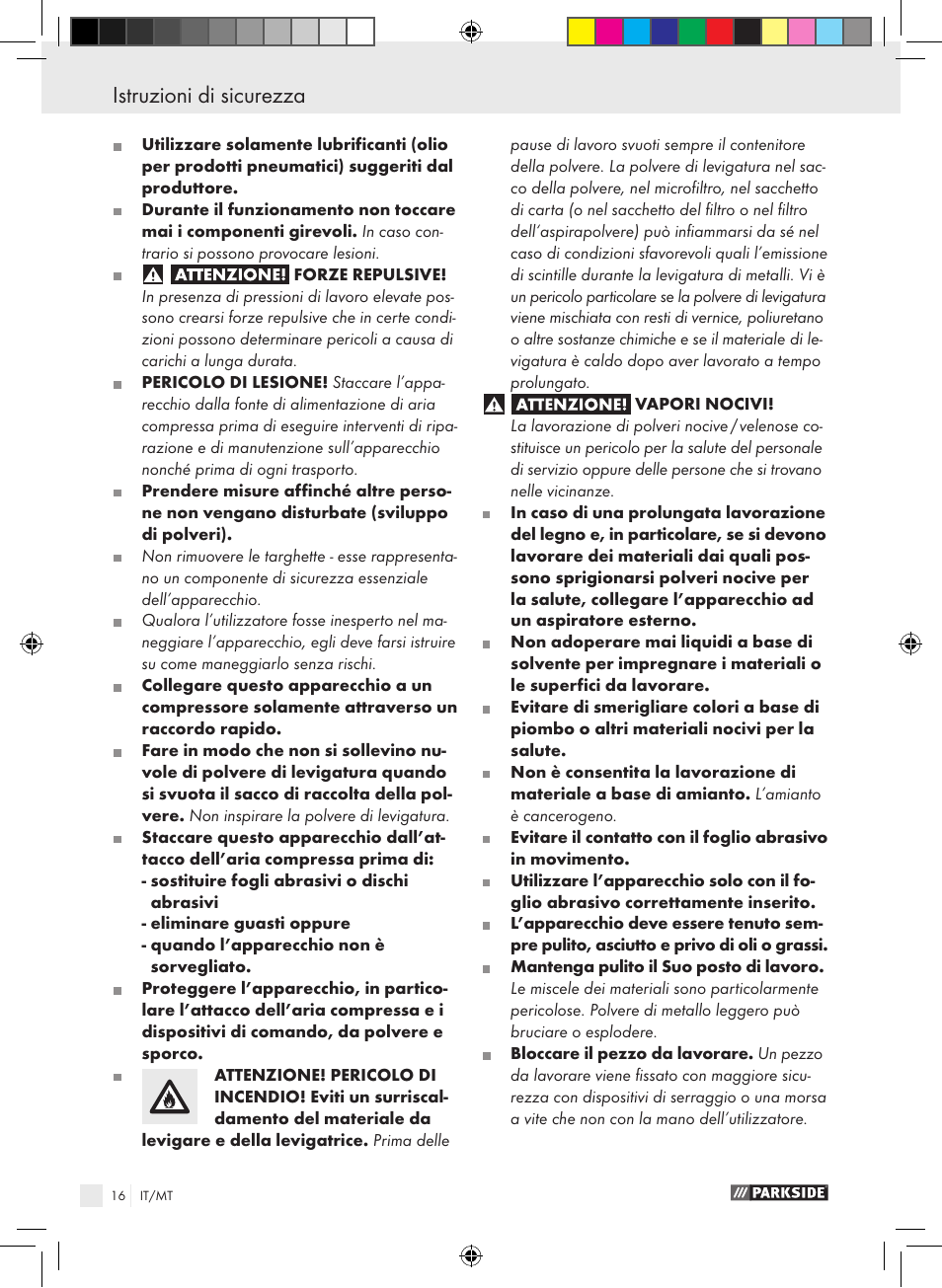 Istruzioni di sicurezza | Parkside PDEXS 150 A1 User Manual | Page 16 / 45