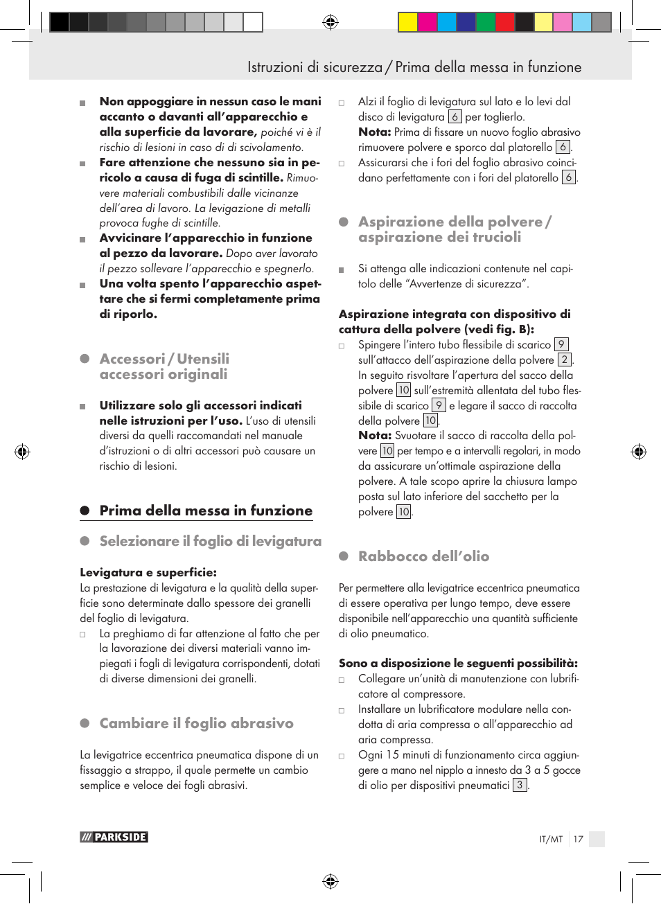 Accessori / utensili accessori originali, Prima della messa in funzione, Selezionare il foglio di levigatura | Cambiare il foglio abrasivo, Rabbocco dell’olio | Parkside PDEXS 150 A1 User Manual | Page 17 / 45