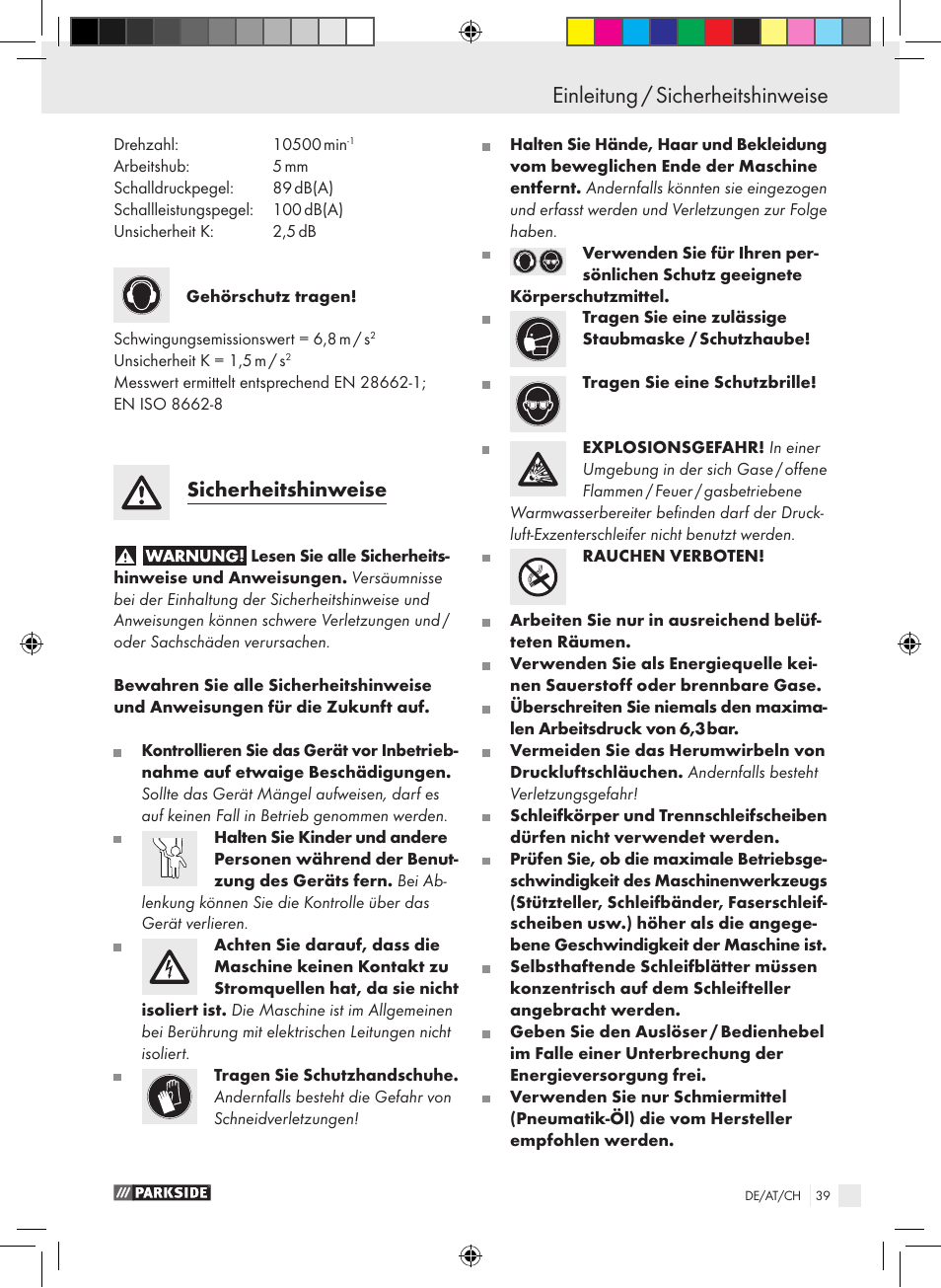 Einleitung / sicherheitshinweise, Sicherheitshinweise | Parkside PDEXS 150 A1 User Manual | Page 39 / 45