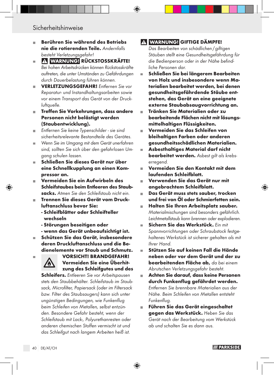 Sicherheitshinweise | Parkside PDEXS 150 A1 User Manual | Page 40 / 45