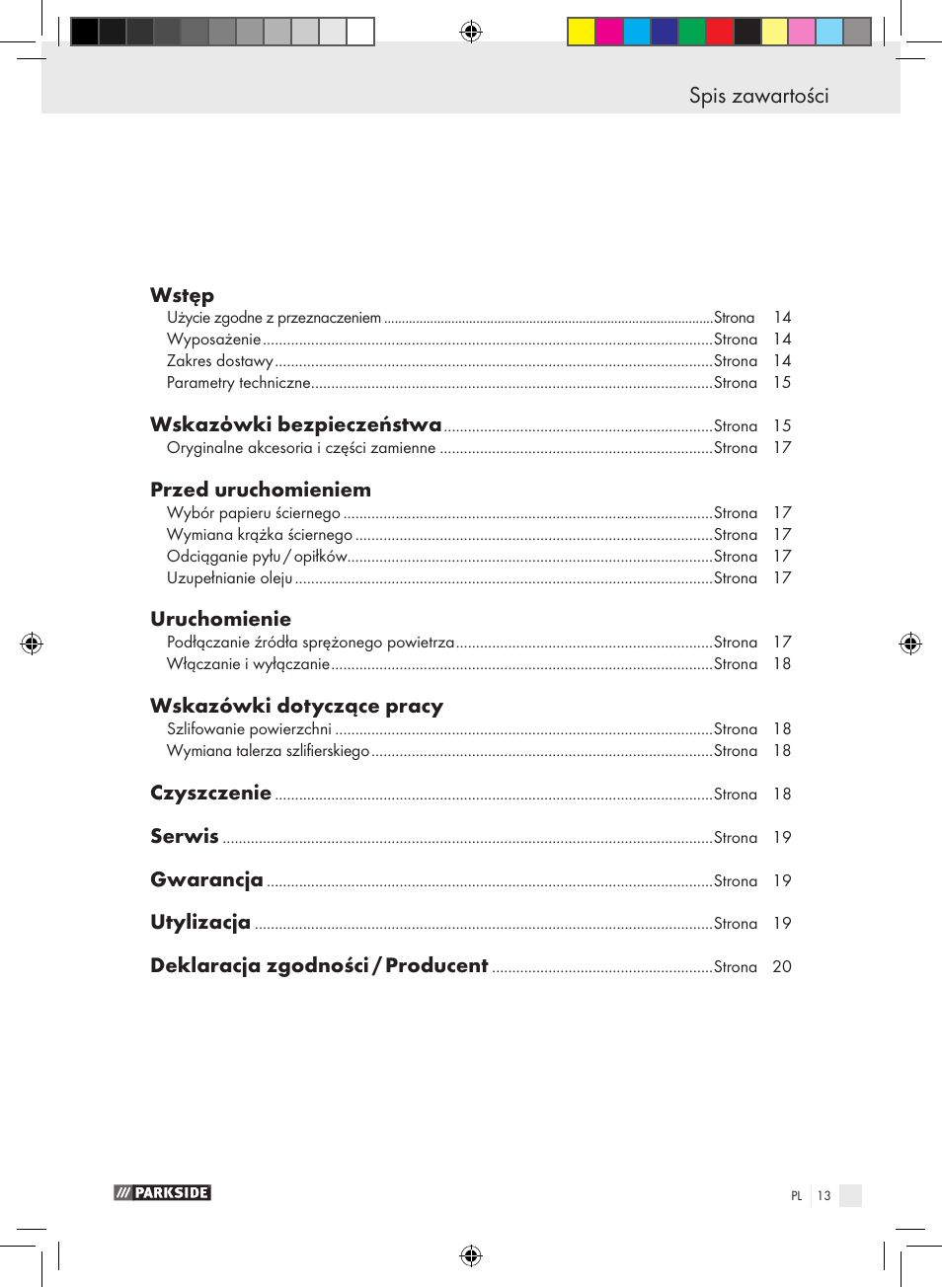 Spis zawartości | Parkside PDEXS 150 A1 User Manual | Page 13 / 61