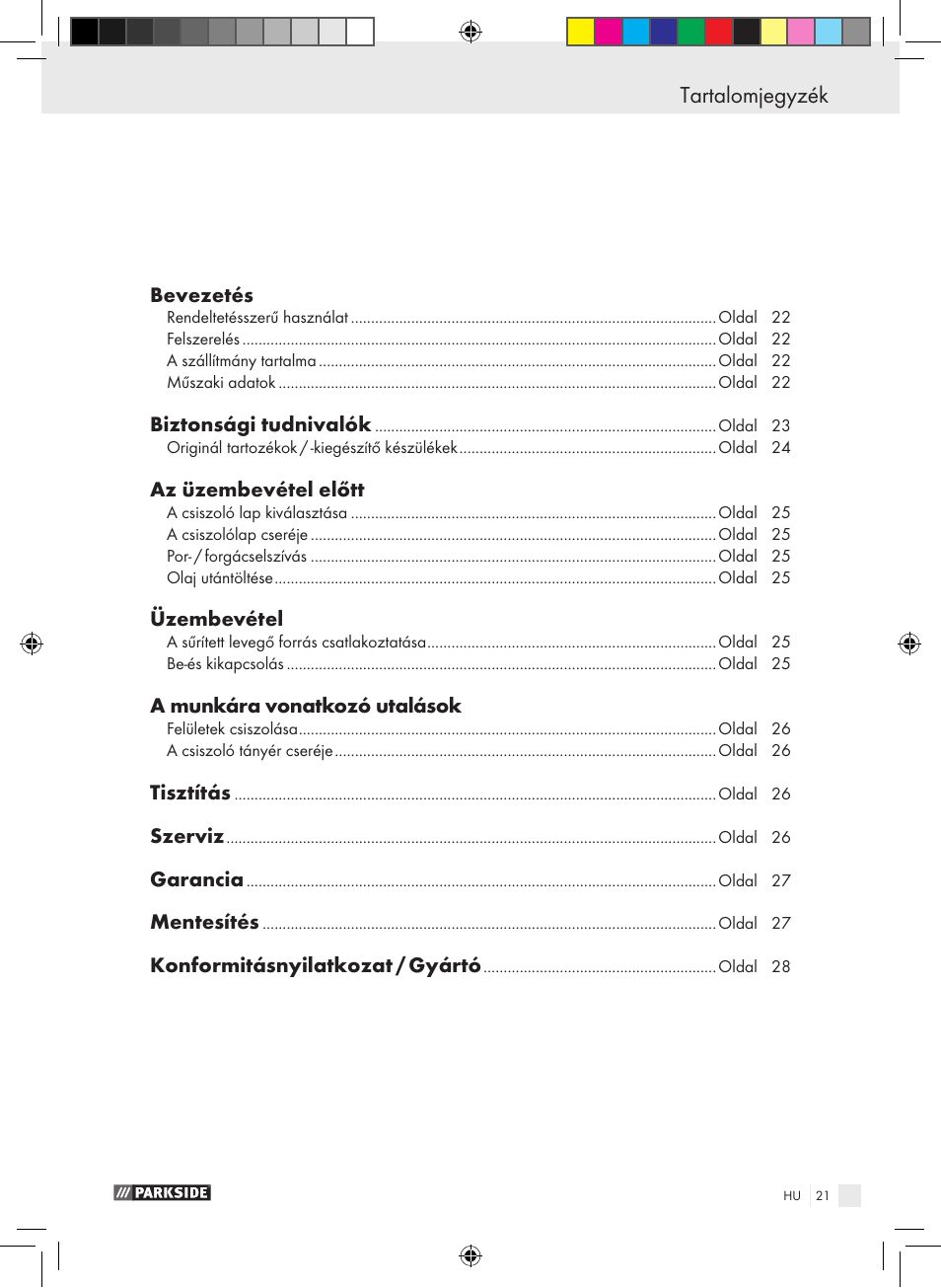 Tartalomjegyzék | Parkside PDEXS 150 A1 User Manual | Page 21 / 61